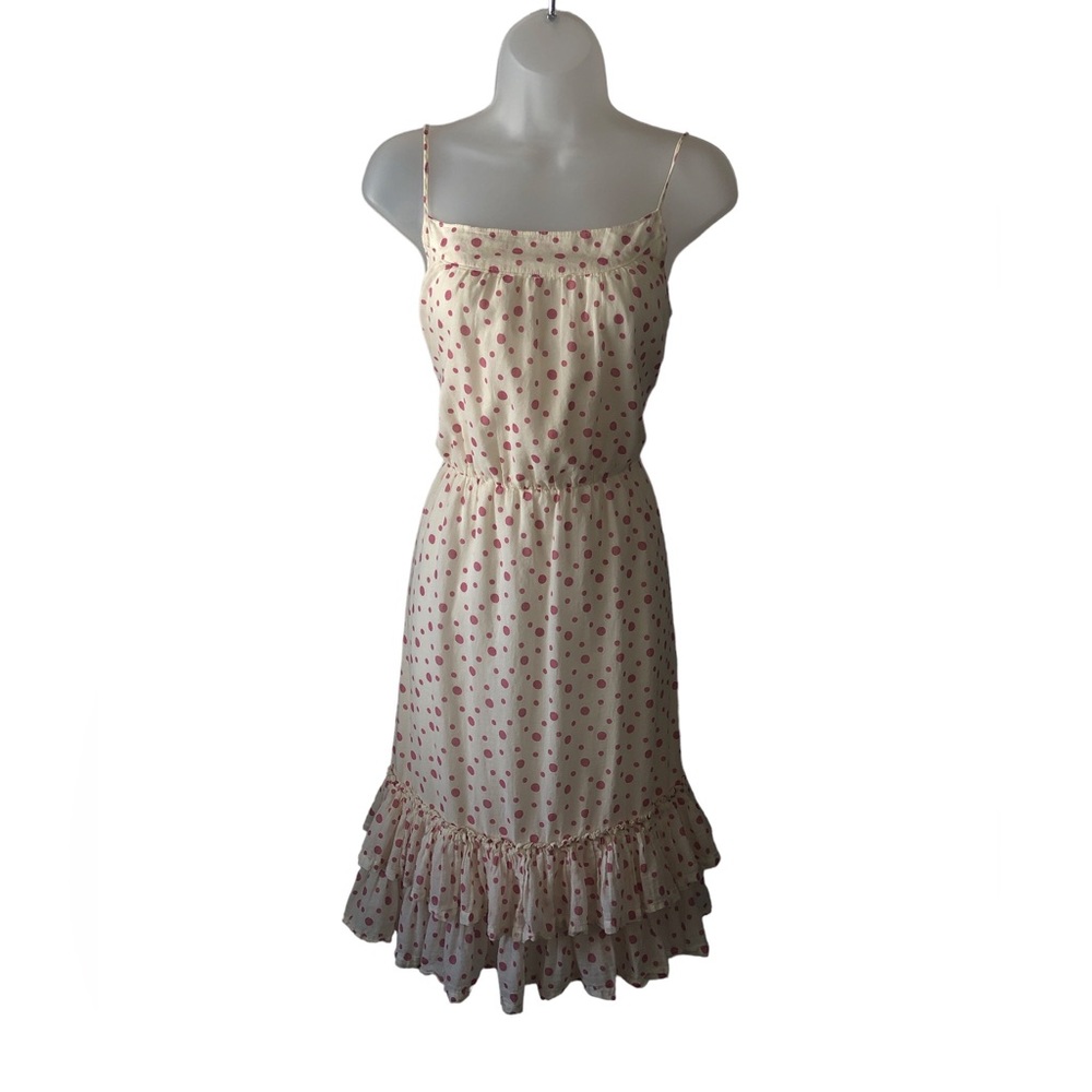 DRESS - Women's GAP White Sundress with Pink Polka Dots and Ruffles. Size Small